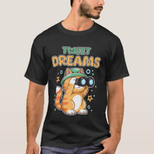 Camiseta Sonho de Tweet Engraçado Gatinho Observando Pássar