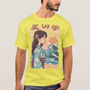 Camiseta Sonho de Verão Garota Onda Japonesa