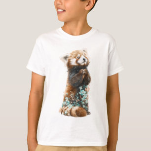 Camiseta Sonho Infantil de Panda Vermelho Floral
