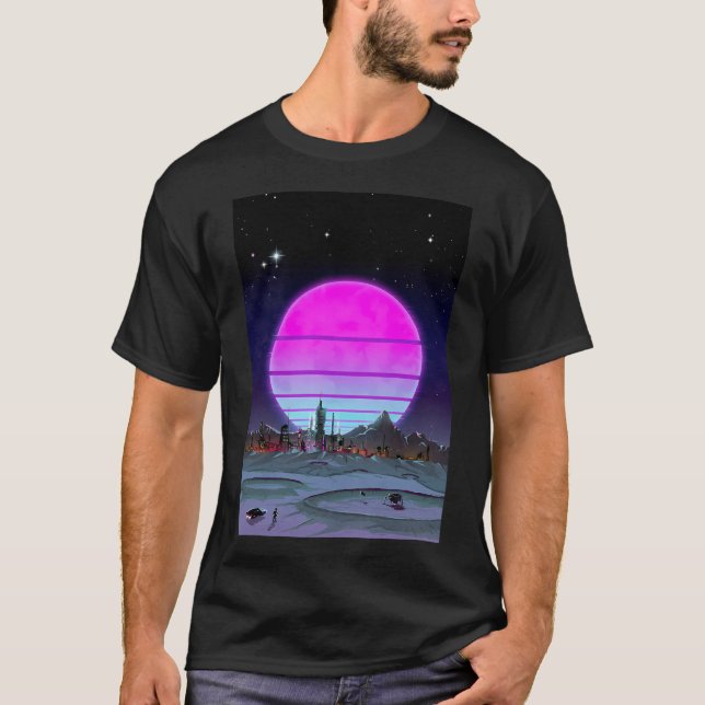 Camiseta Sonhos Apollo - Lua Cyberpunk Em Neon (Frente)