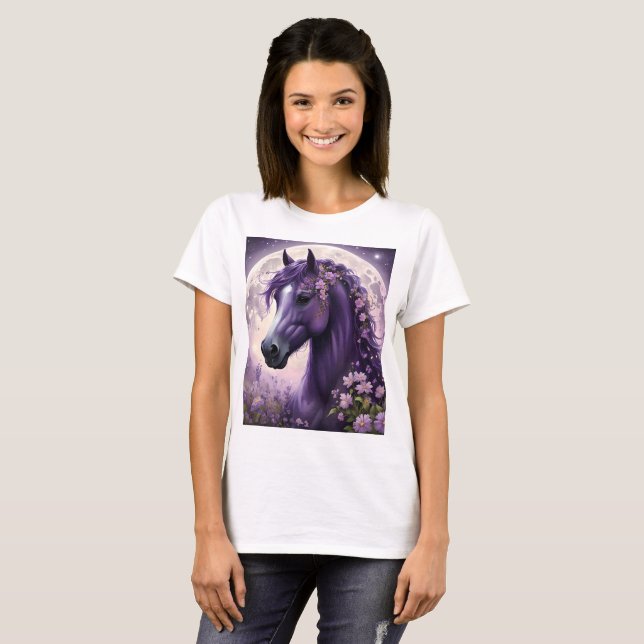 Camiseta "Sonhos Bloqueadores: O Cavalo da Fantasia Floral  (Frente Completa)