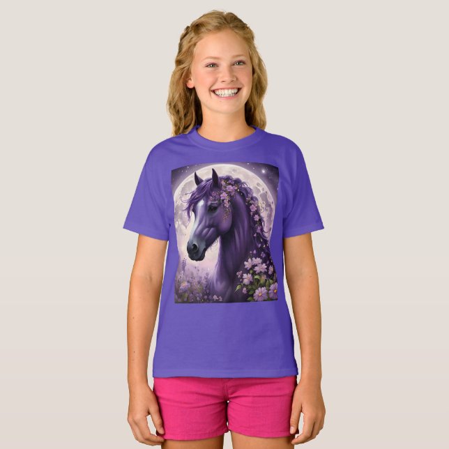 Camiseta "Sonhos Bloqueadores: O Cavalo da Fantasia Floral  (Frente Completa)