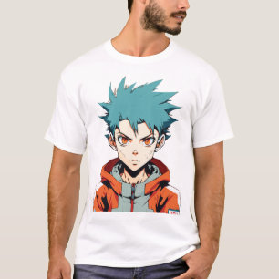 Camiseta Sonhos de Anime: Menino de Manga de Cabelo Verde