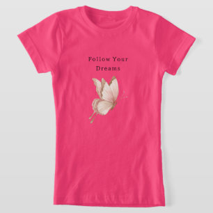 Camiseta Sonhos de Borboleta Rosa Creme Ruborizado