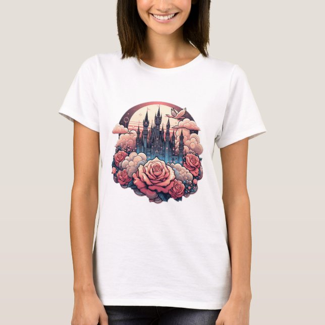 Camiseta Sonhos De Castelo Com rosa" (Frente)
