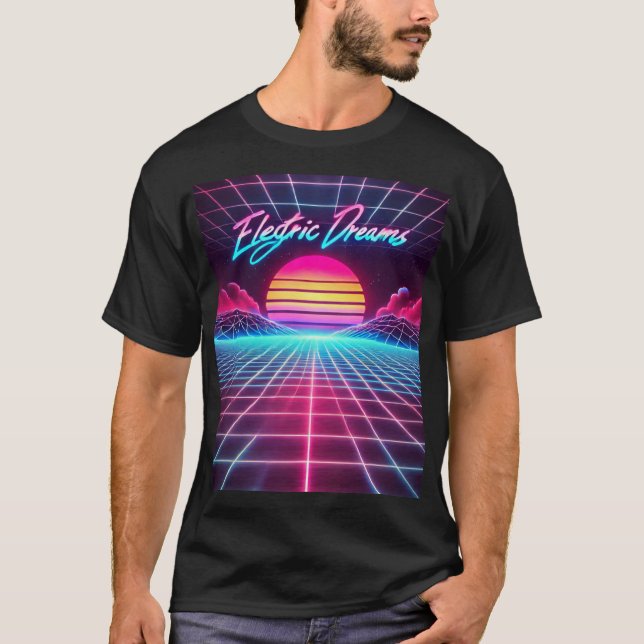 Camiseta Sonhos Elétricos Impressão de Arte Retro-Futurísti (Frente)