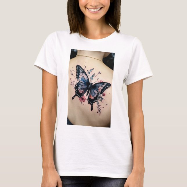 Camiseta Sonhos Flutuantes: Borboleta De Aquarelas T-Shirt  (Frente)