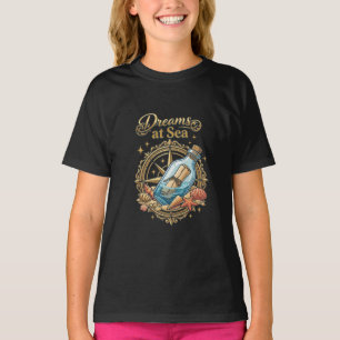 Camiseta Sonhos no Mar Mensagem numa Garrafa Bússola Náutic