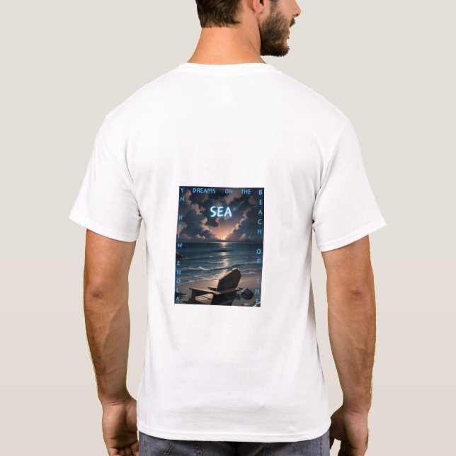 Camiseta Sonhos no mar - Praia Sunset Impressão masculino (Verso)