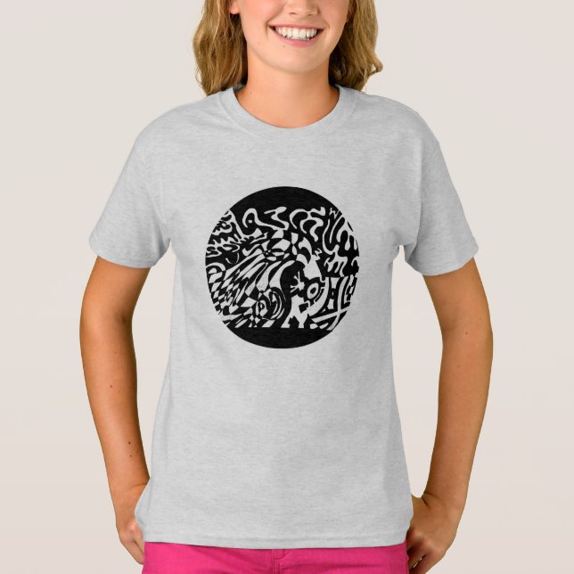 Camiseta "Sonhos Robôs" T-Shirt Abstrato de B&W (Frente)