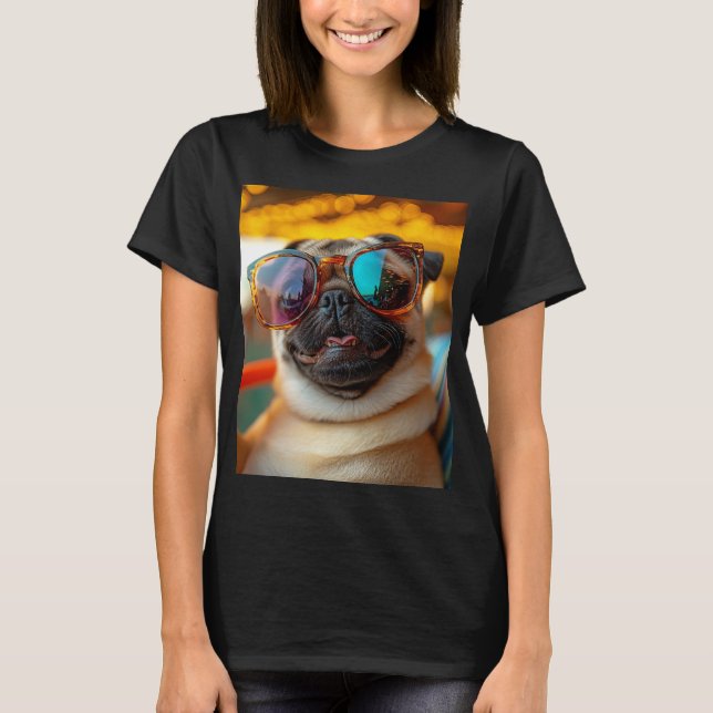 Camiseta Sonniger Mops am Strand (Frente)