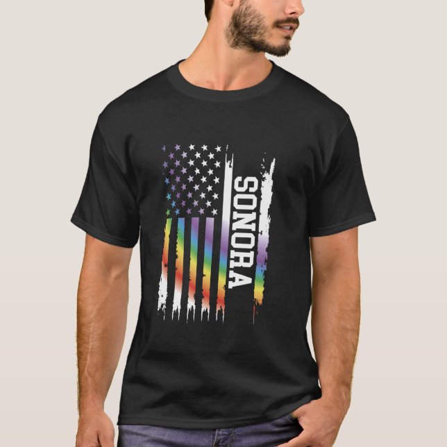 Camiseta Sonora Estados Unidos afligiu o arco-íris com band (Frente)