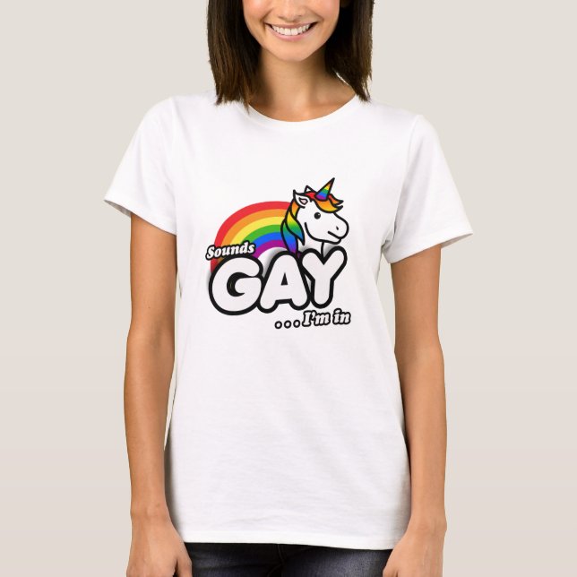Camiseta Sons Gay I in - Belo Arco-Íris Unicórnio (Frente)