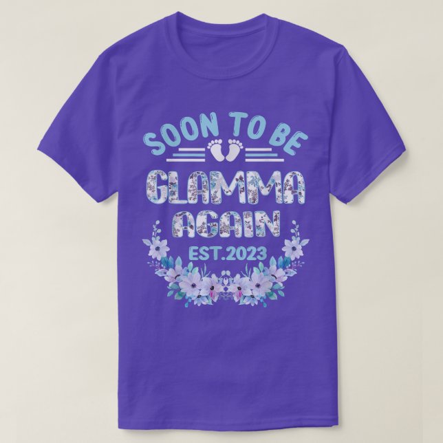 Camiseta Soon To Be Glamma Again Est 2023 Pregnancy Announc (Frente do Design)
