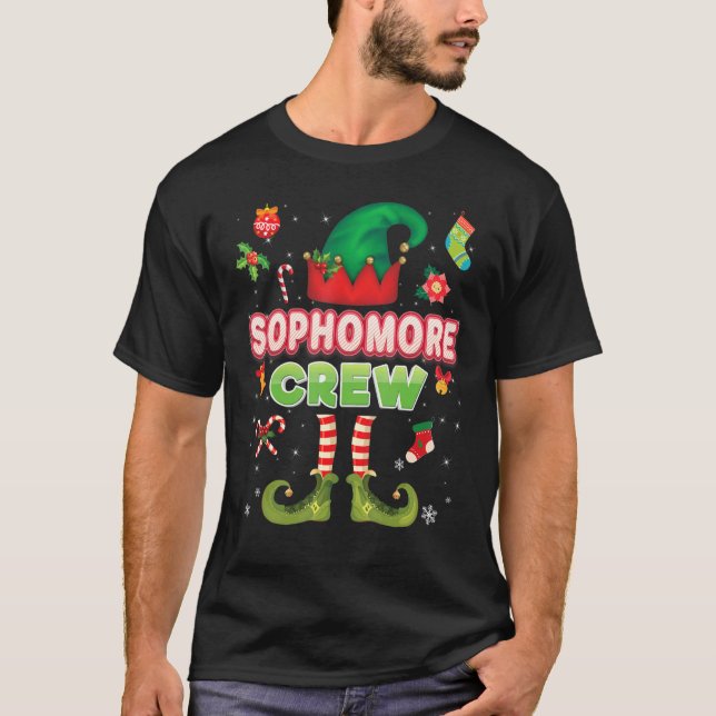 Camiseta Sophomore Elf Crew Papais noeis de Natal Helper Sw (Frente)