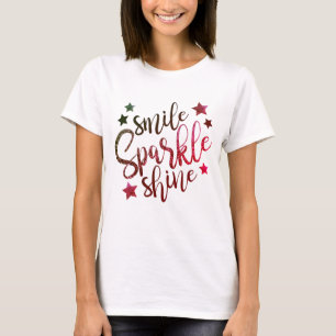 Camiseta Sorria, brilho e brilho em tons de gradiente roxos