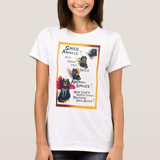 Camiseta Sorria, Gato Negro, Louis Wain (Frente)