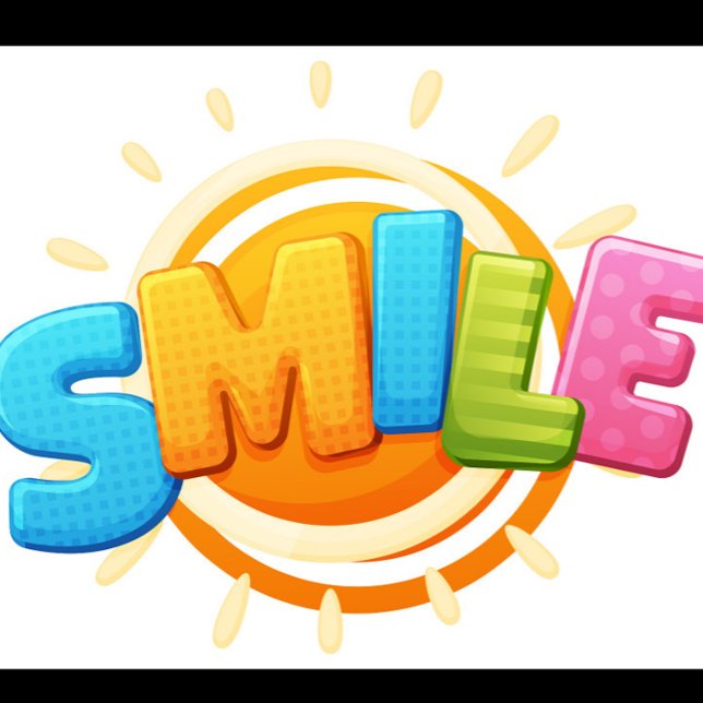 Camiseta Sorria T-Shirt (Cartoon illustration of the word "SMILE" in colorful, blocky letters.)