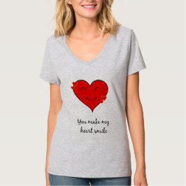 Camiseta Sorrindo citação romântica do coração vermelho