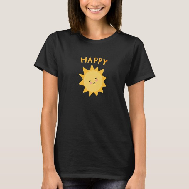 Camiseta Sorriso Bonito Rosto Feliz Unisex Amarelo Diversão (Frente)