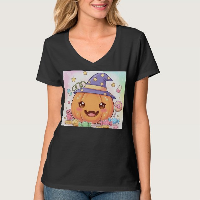 Camiseta Sorriso de abóbora no chapéu do assistente (Frente)