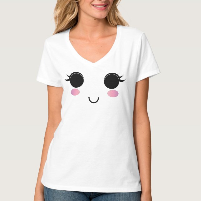Camiseta Sorriso de Garota Kawaii Bonita (Frente)
