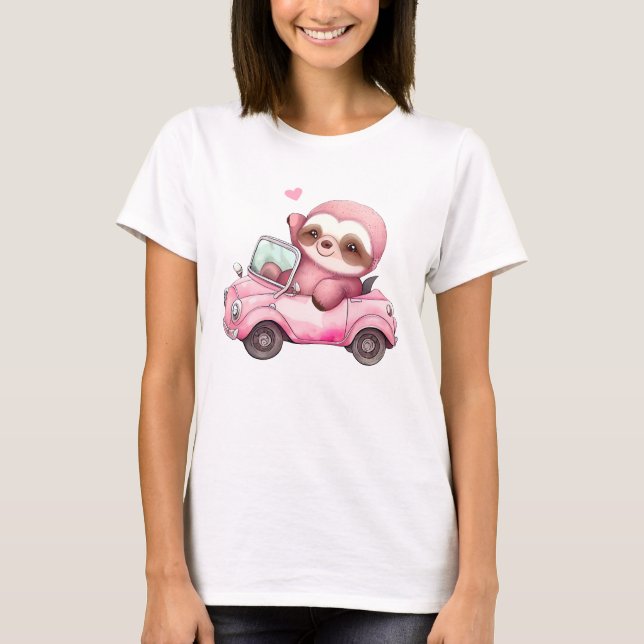 Camiseta Sorriso de Lama Rosa Dirigindo um Convertível (Frente)