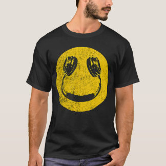 Camiseta Sorriso Divertido Música Rosto Fones de Ouvido 90