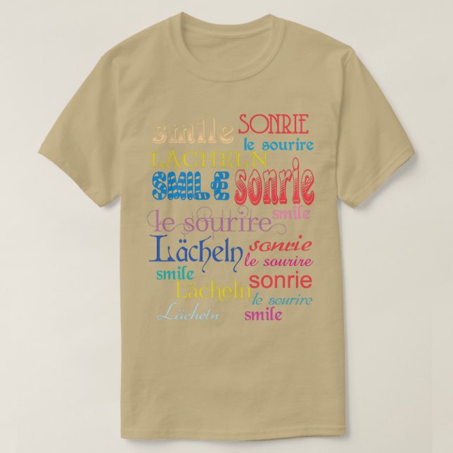 Camiseta sorriso em diferentes línguas (Frente do Design)