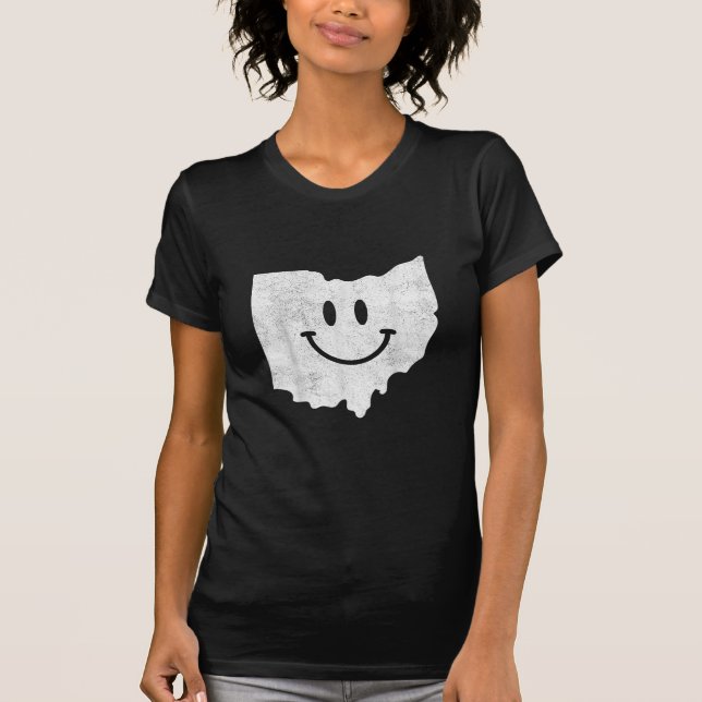 Camiseta Sorriso em OH - Engraçado Rosto Feliz de Ohio (Frente)