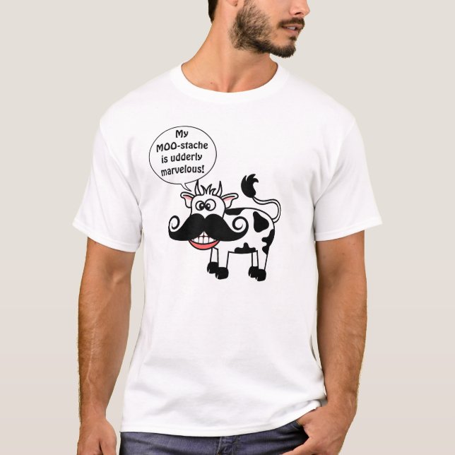 Camiseta Sorriso encaracolado do bigode da vaca engraçada (Frente)