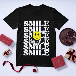 Camiseta Sorriso Minimalista Emoji Tipografia Retro Diverti