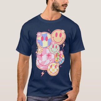 Camiseta Sorriso Retro Groovy Cara Flor Cara Feliz Xadrez