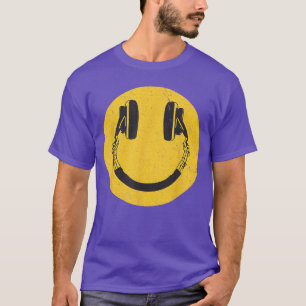 Camiseta Sorriso Retro Música Rosto Fones de Ouvido 90s Hom