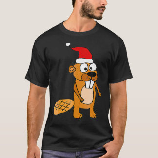 Camiseta Sorrisos XMAS Beaver Engraçado no Papai Noel