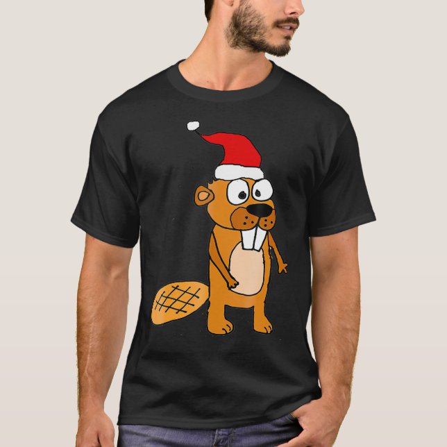 Camiseta Sorrisos XMAS Beaver Engraçado no Papai Noel (Frente)