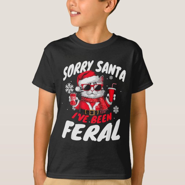 Camiseta Sorry Santa I've Been Feral Cheeky Cat Christmas P (Frente)
