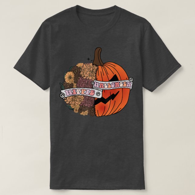 Camiseta Sorta Doce Sorta Flor Spooky Pumpkin Hippie Hal (Frente do Design)