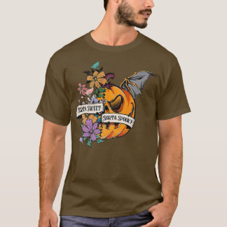 Camiseta Sorta Doce Sorta Spooky Asa Bat Pumpkin Floral H