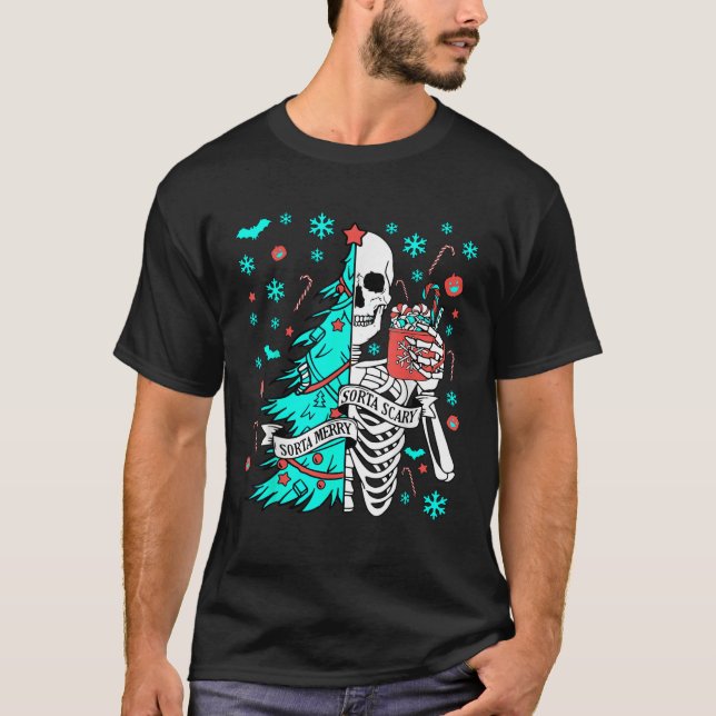 Camiseta Sorta Feliz Sorta Assustadora Engraçada Esqueleto  (Frente)