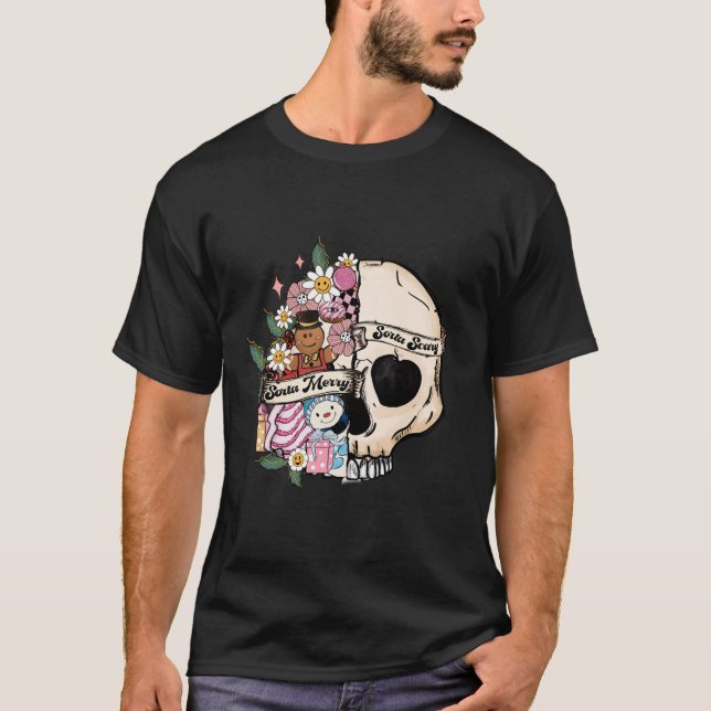 Camiseta Sorta Feliz Sorta Assustadora Gótico de Natal assu (Frente)
