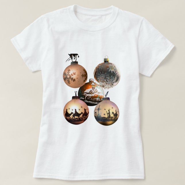 Camiseta Sortimento de Enfeites de Natal Clássicos (Frente do Design)