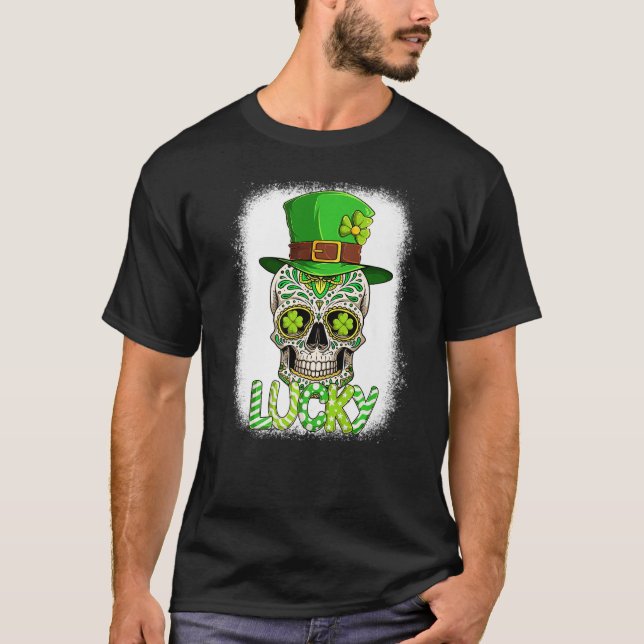Camiseta Sortuda Açúcar Caveira Leprechaun Dia de São Patrí (Frente)