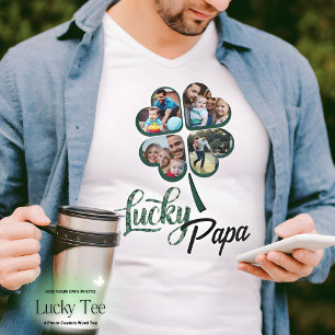 Camiseta Sortudo Adicione Sua Própria Foto 4 trevo Folha Sã
