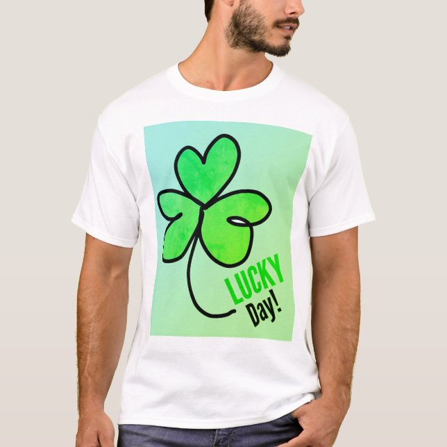 Camiseta sortudo verde com fundo verde T-Shirt (Frente)