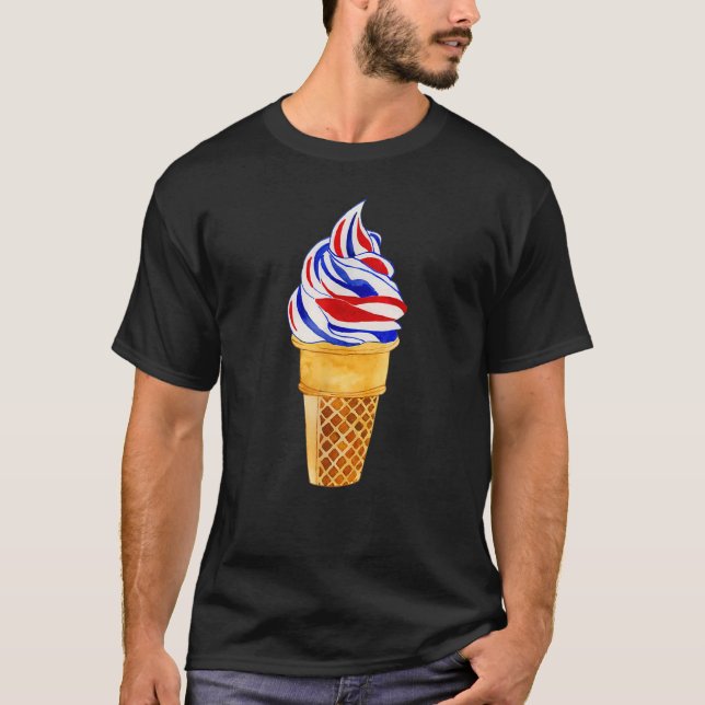 Camiseta Sorvete Americano Cone Cute Para 4 De Julho Menina (Frente)