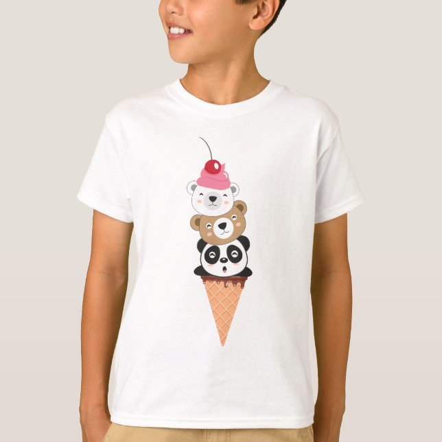 Camiseta Sorvete com Ursos de Kawaii fofos e engraçados (Frente)