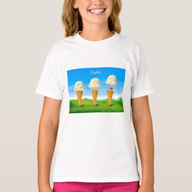 Camiseta Sorvete Cone, Balão de Ar Quente Whimsical, Nome (Frente)