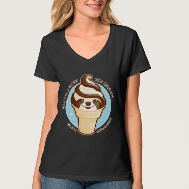 Camiseta Sorvete Cone Sloth Pun Relaxado Ajustado (Frente)