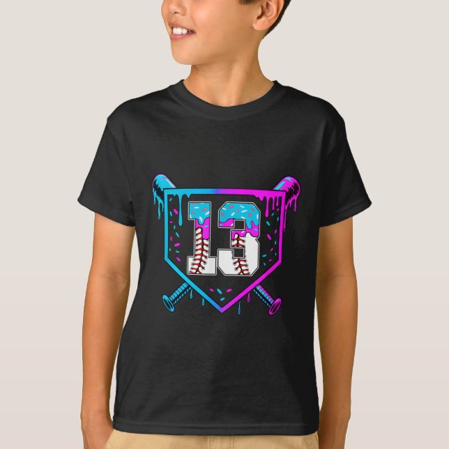 Camiseta Sorvete De Aniversário Com 13 De Baseball Com 13 A (Frente)